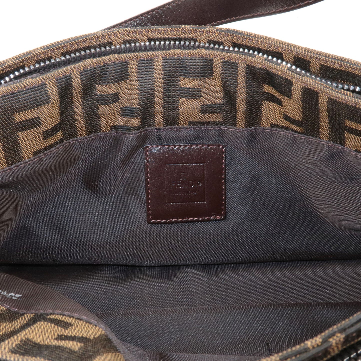 FENDI Zucca Canvas Leather Shoulder Bag Khaki Black Brown 26722
