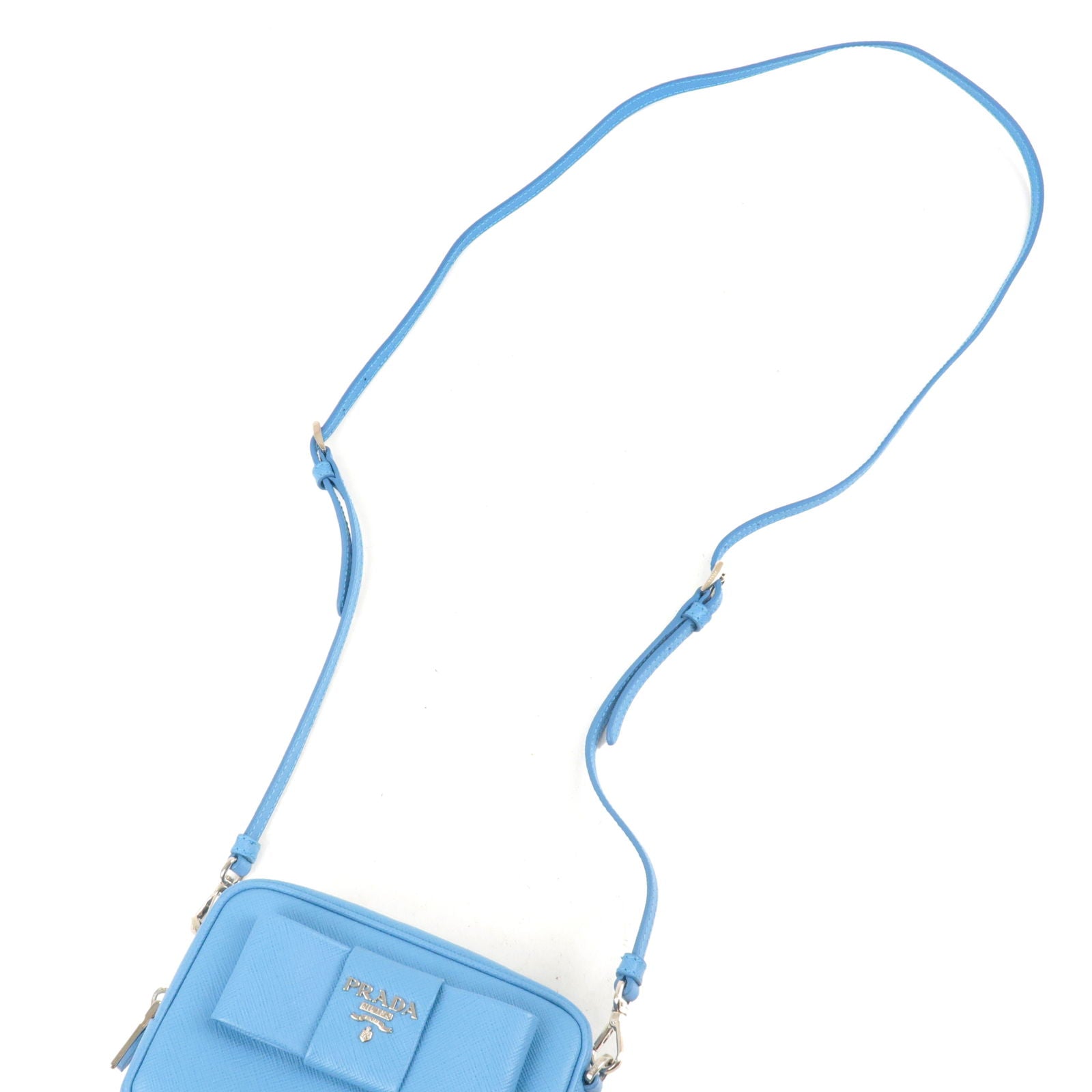 Prada Saffiano Small Wallet-on-a-Strap, Light Blue (Mare)