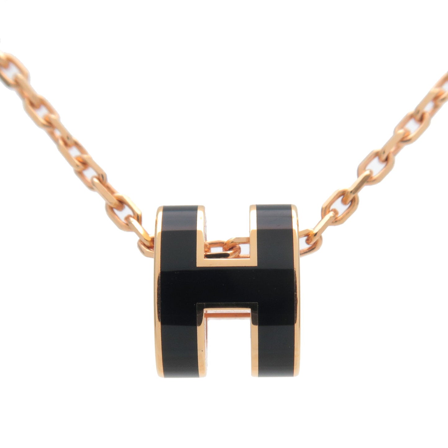 HERMES Mini Pop Ash Necklace Metal Rose Gold Black