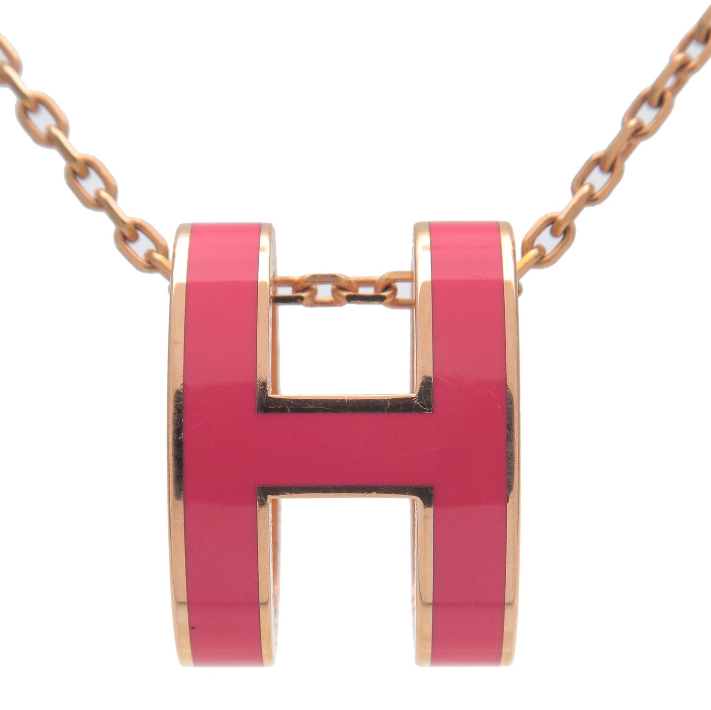 HERMES Hermes Pop Ash Necklace Metal Rose Gold Pink