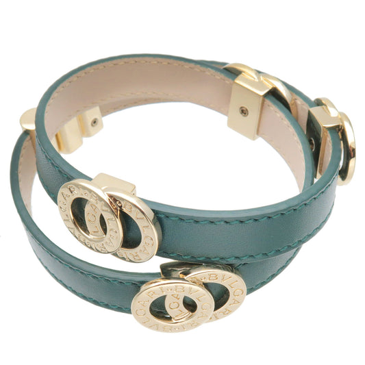 BVLGARI-Bvlgari-Bvlgari-Leather-Double-Coiled-Bracelet-Green-Gold