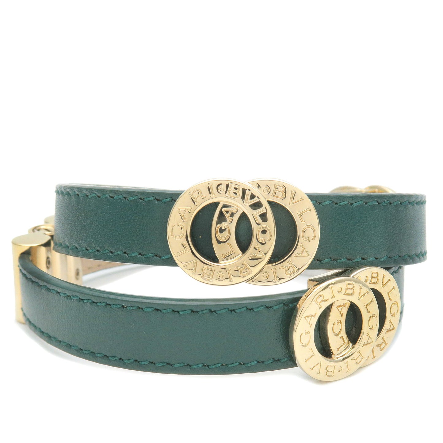 BVLGARI Bvlgari Bvlgari Leather Double Coiled Bracelet Green Gold