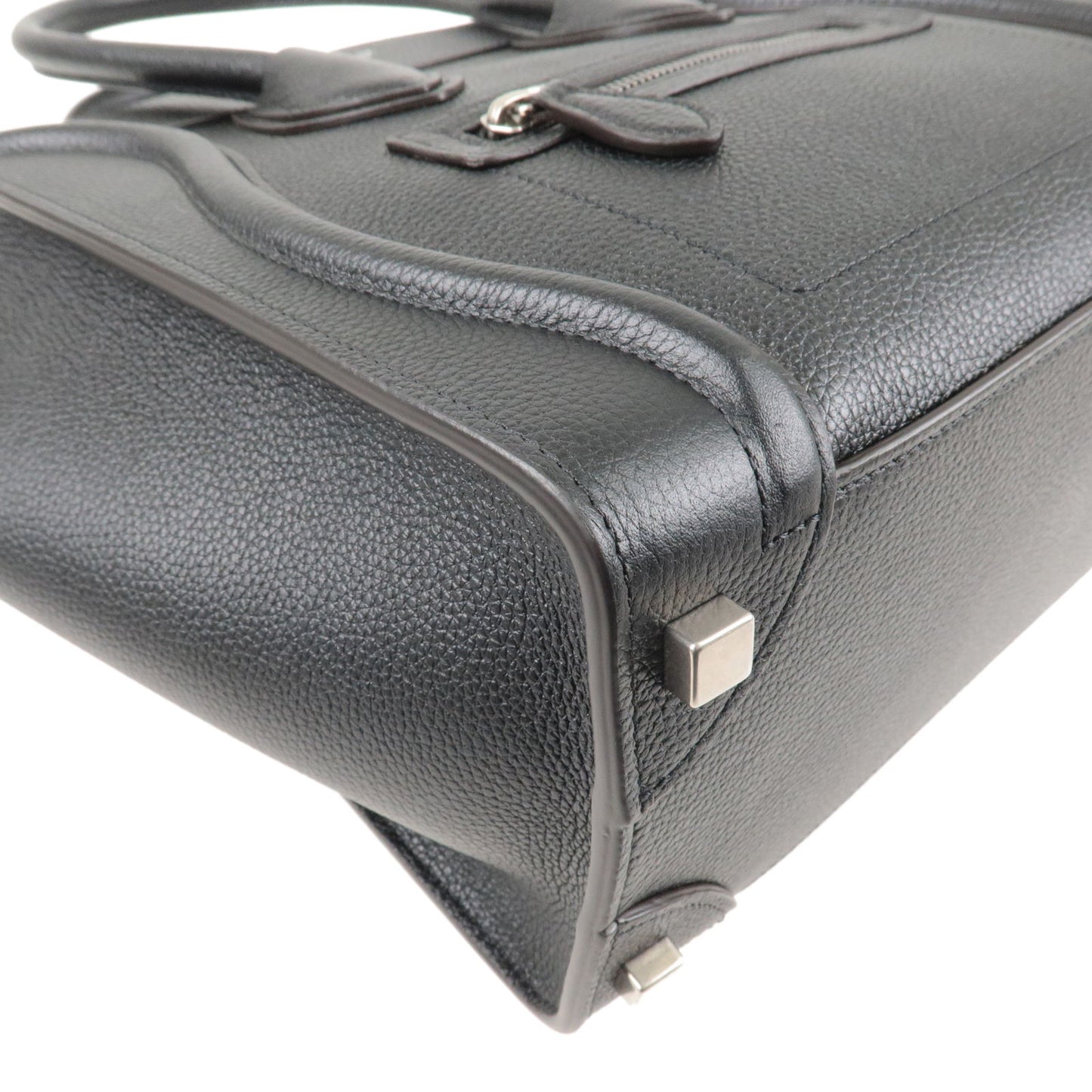 CELINE Luggage Micro Shopper Leather Hand Bag Black 189793