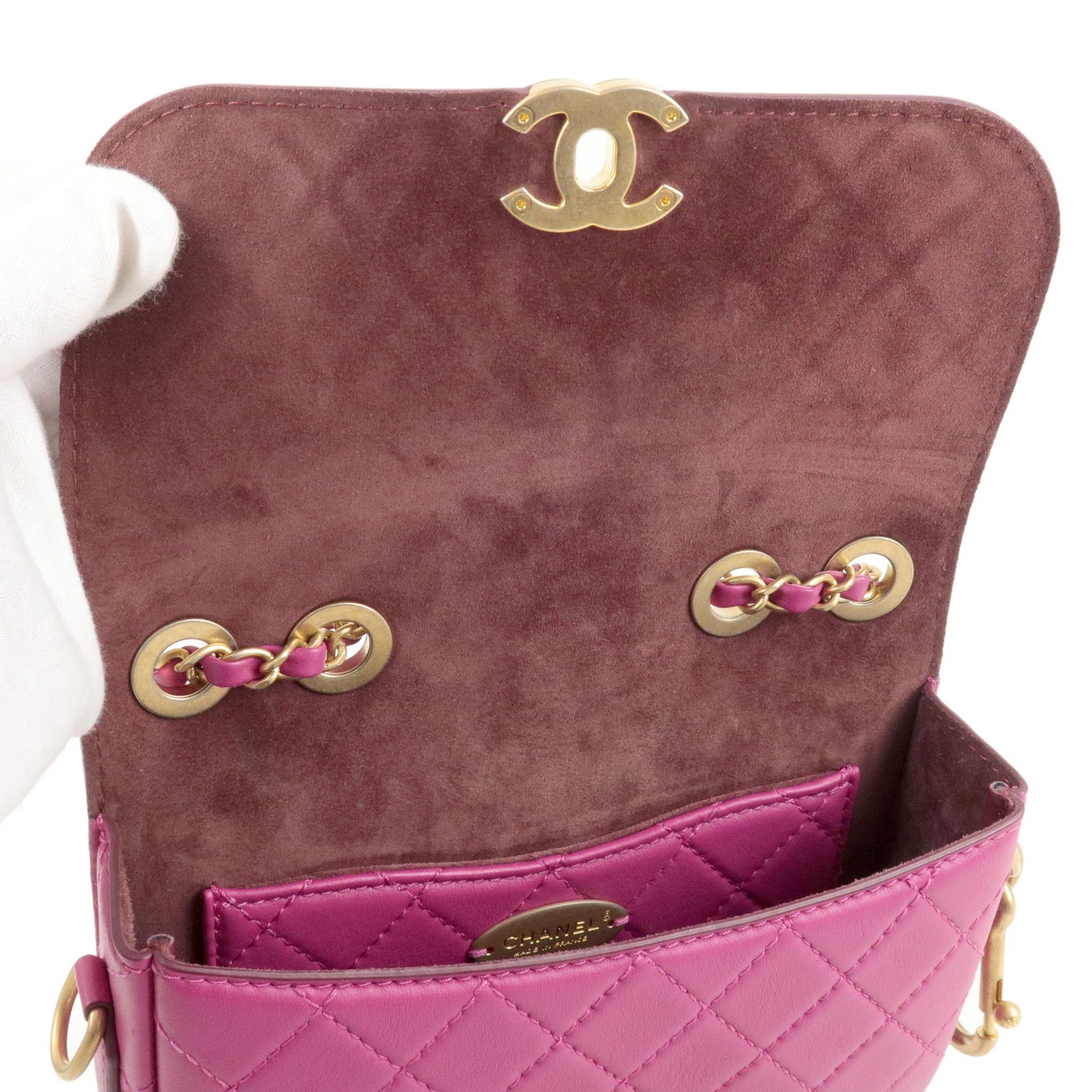CHANEL Matelasse Lamb Skin Chain Shoulder Bag Pink Purple