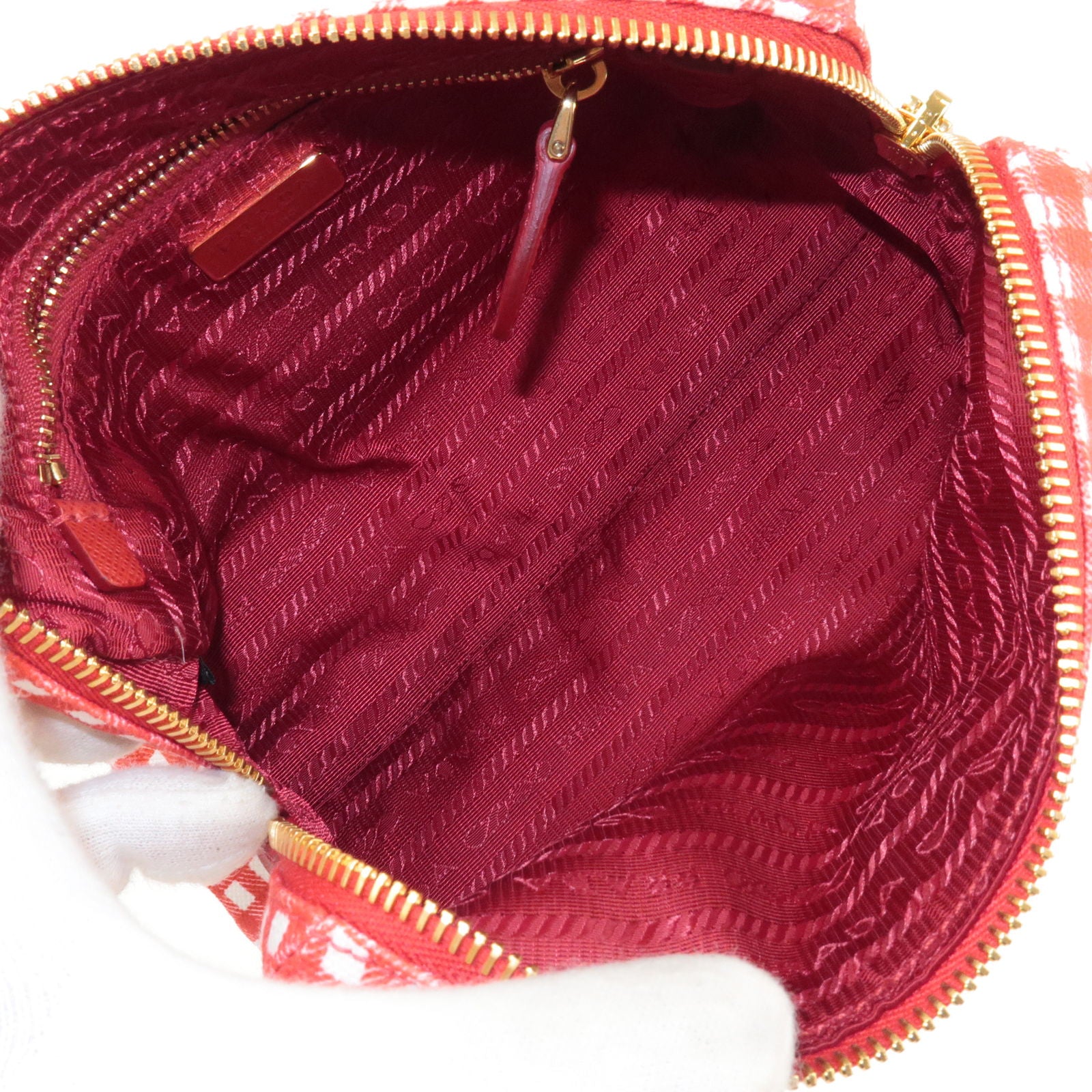Checkered Zipper Makeup Bag Pink and Red