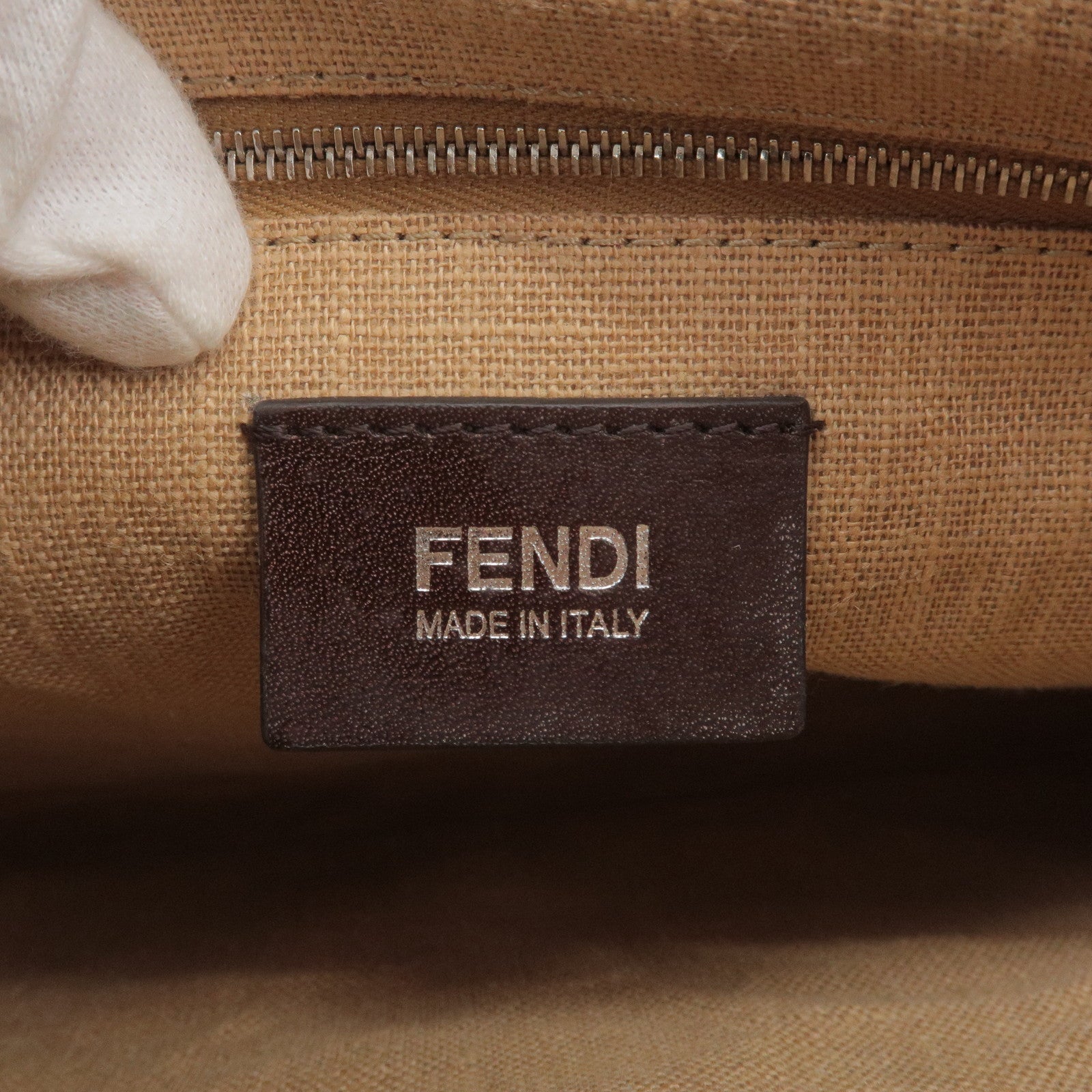 FENDI Selleria Zucca Canvas Leather Hand Bag