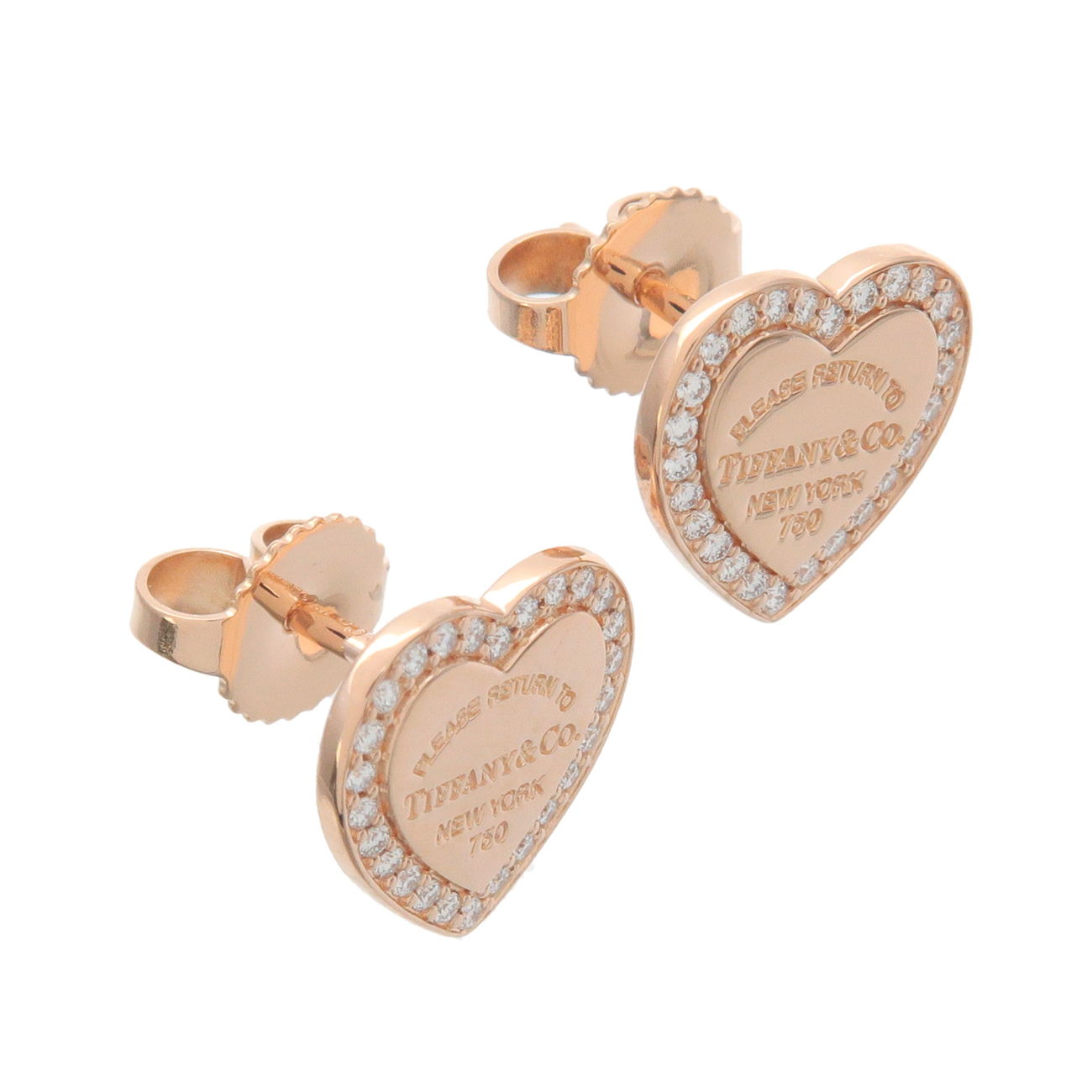 Tiffany&Co. Return to Tiffany Heart Tag Diamond Earrings K18PG