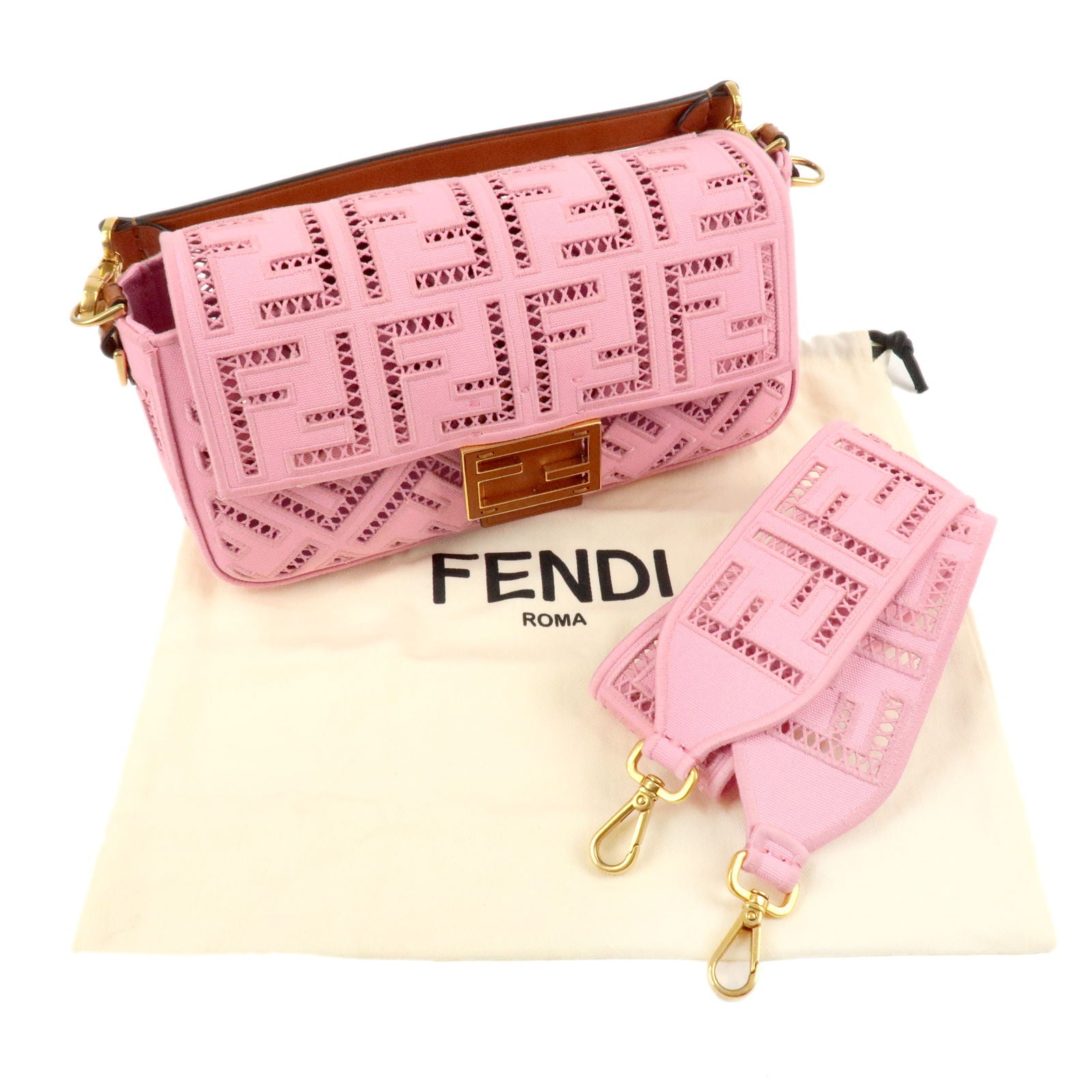 FENDI-Mamma-Baguette-Canvas-Leather-Embroidery-Shoulder-Bag-Pink-8BR600 –  dct-ep_vintage luxury Store