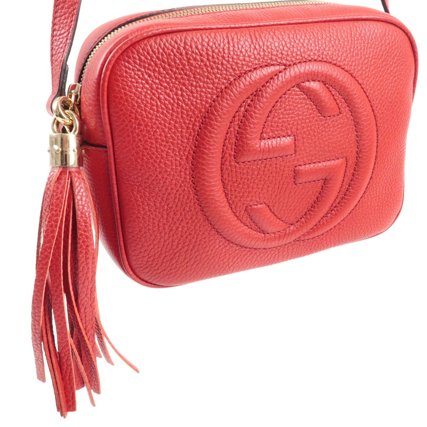 GUCCI SOHO Leather Small Disco Shoulder Bag Red 308364