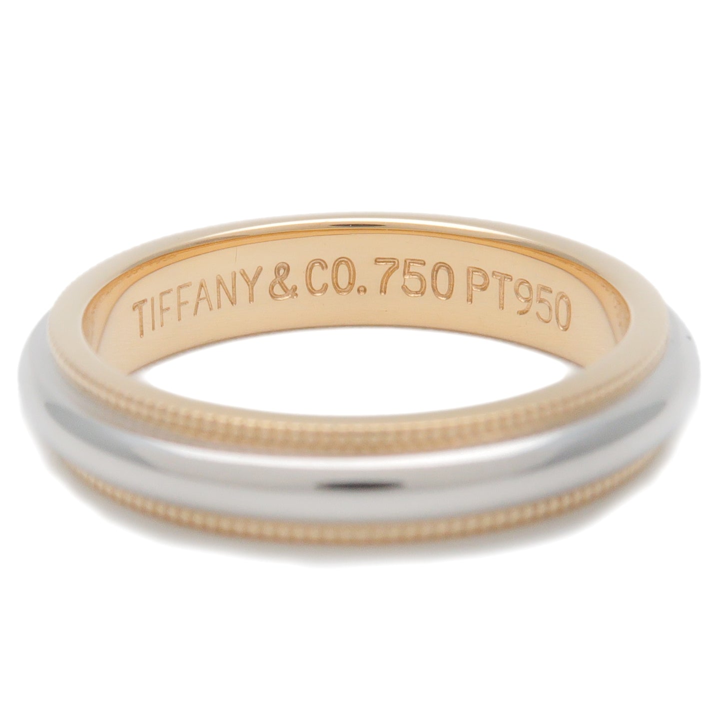 Tiffany&Co. Milgrain Band Ring K18 Yellow Gold Platinum US5 EU49.5