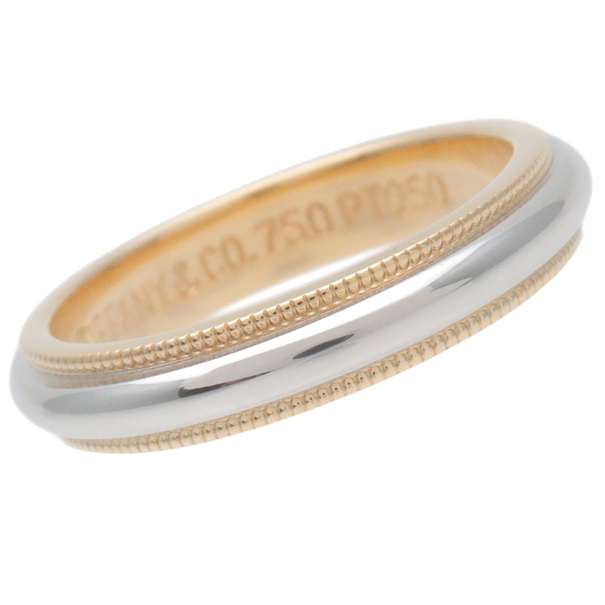 Tiffany&Co. Milgrain Band Ring K18 Yellow Gold Platinum US5 EU49.5