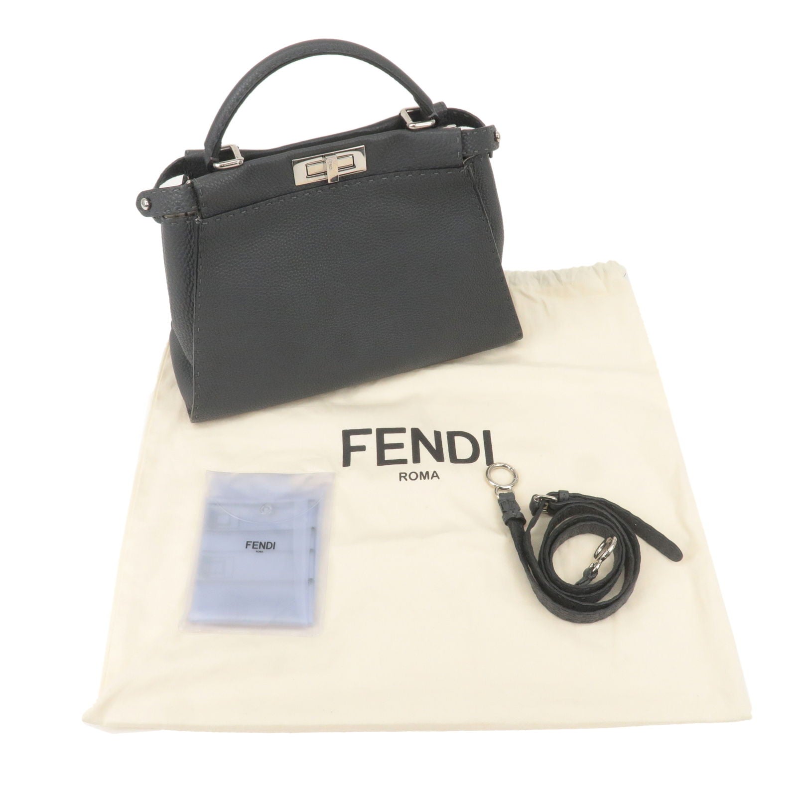 FENDI Selleria Leather Peekaboo Regular 2WAY Bag Black 8BN226