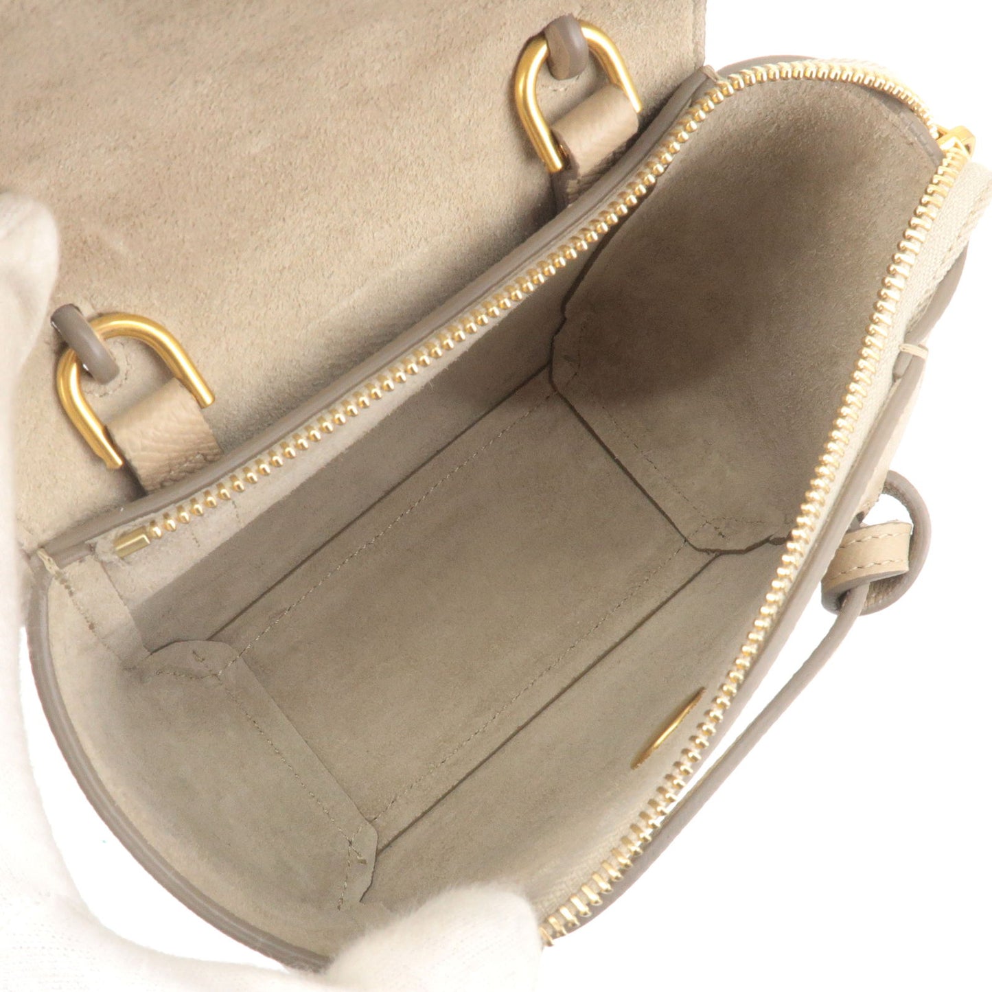 Authentic CELINE Leather Pico Belt Bag 2Way Bag Light Taupe 194263