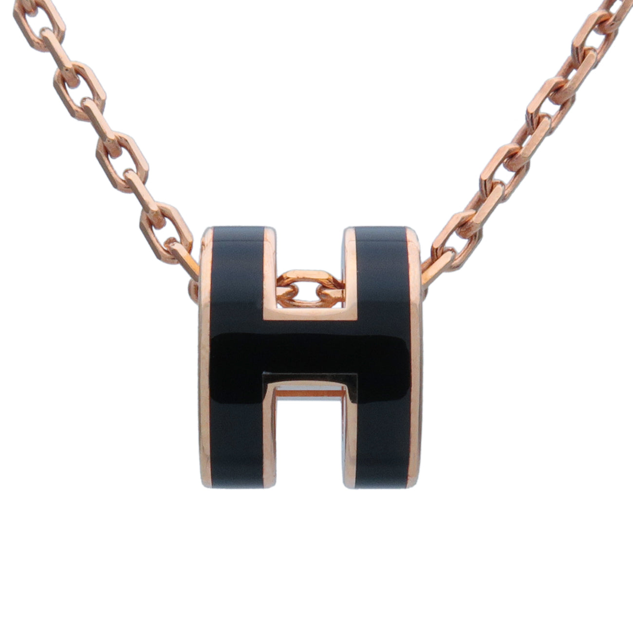HERMES-Pop-Ash-Mini-H-Logo-Necklace-Rose-Gold-Black