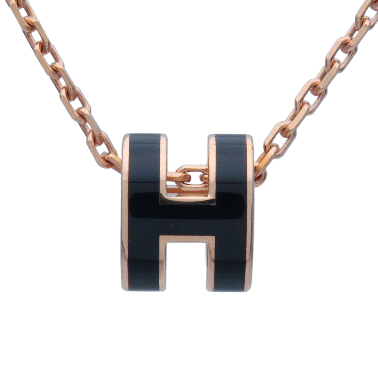 HERMES Pop Ash Mini H Logo Necklace Rose Gold Black