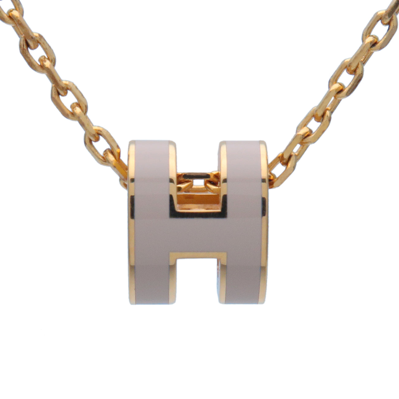 HERMES Pop Ash Mini Necklace Metal Yellow Gold Greige