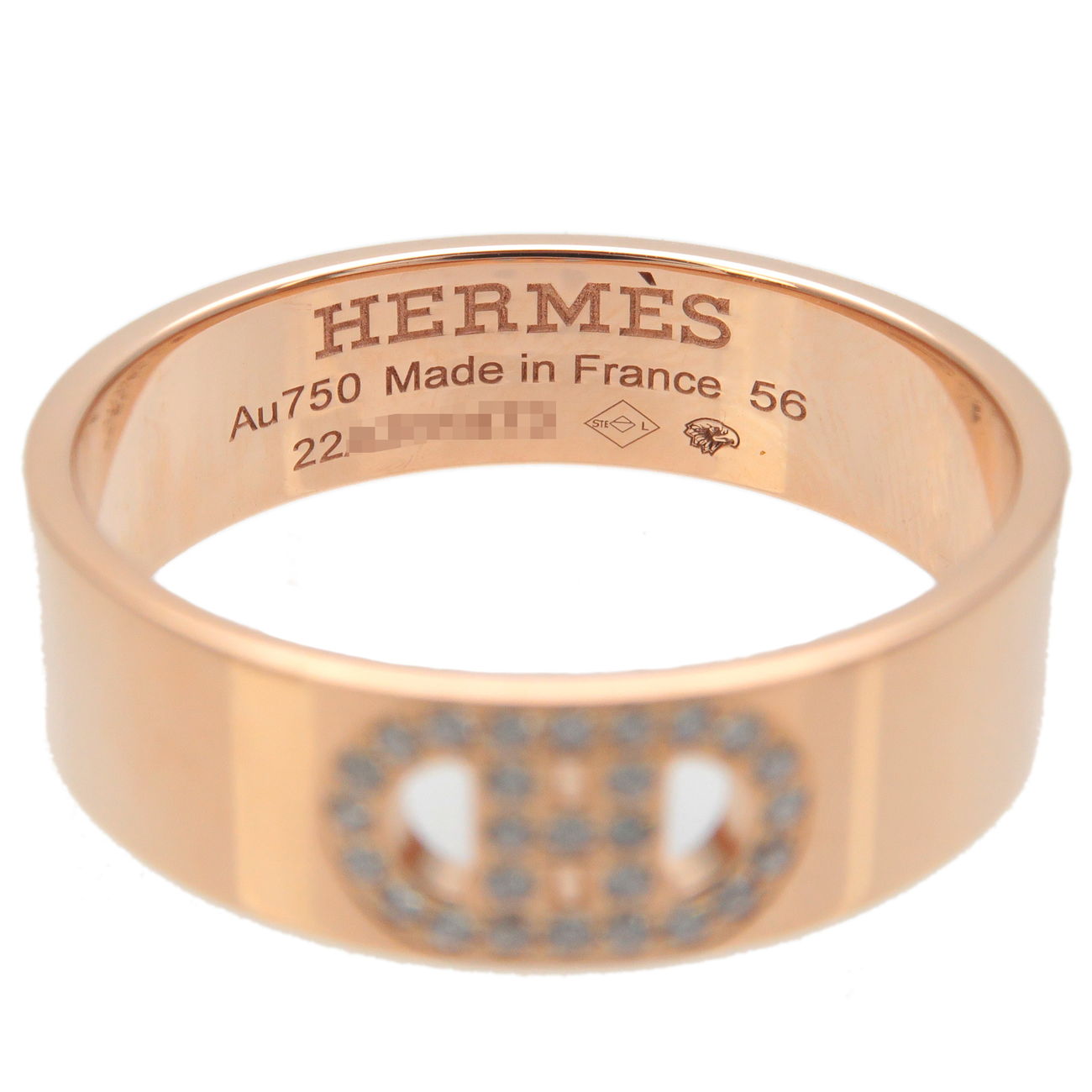 Hermes H Dunkle Diamond Ring PM K18PG Rose Gold #56 US7.5-8