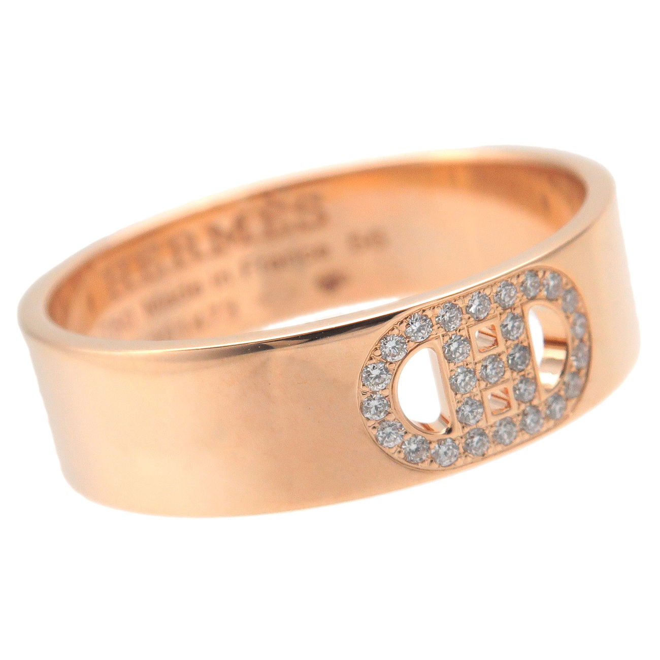 Hermes H Dunkle Diamond Ring PM K18PG Rose Gold #56 US7.5-8