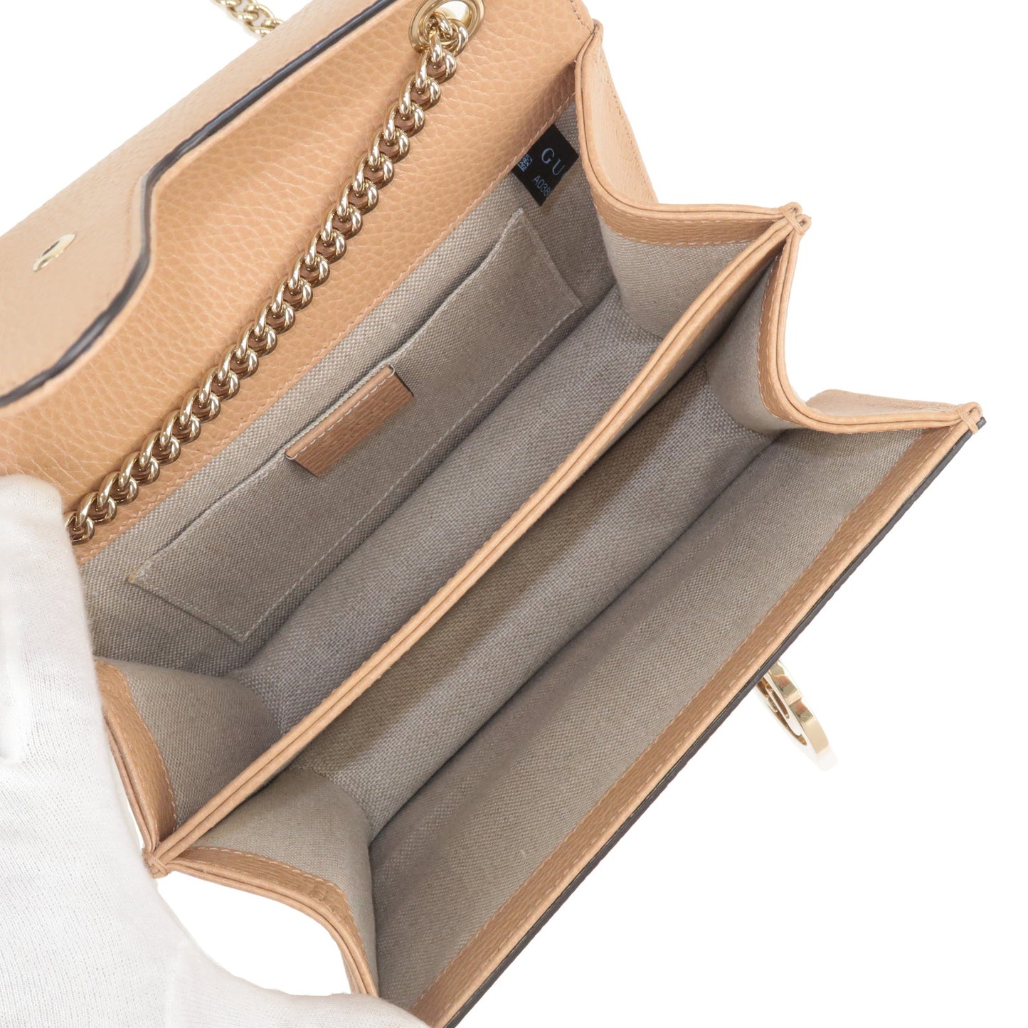 GUCCI Interlocking G Leather Chain Shoulder Bag Beige 510304