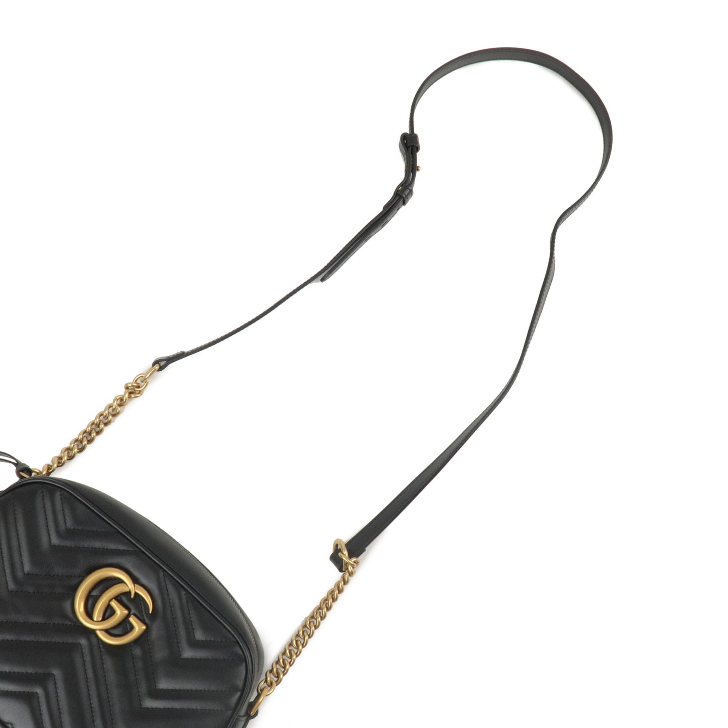 GUCCI GG Marmont Leather Chain Shoulder Bag Black 447632