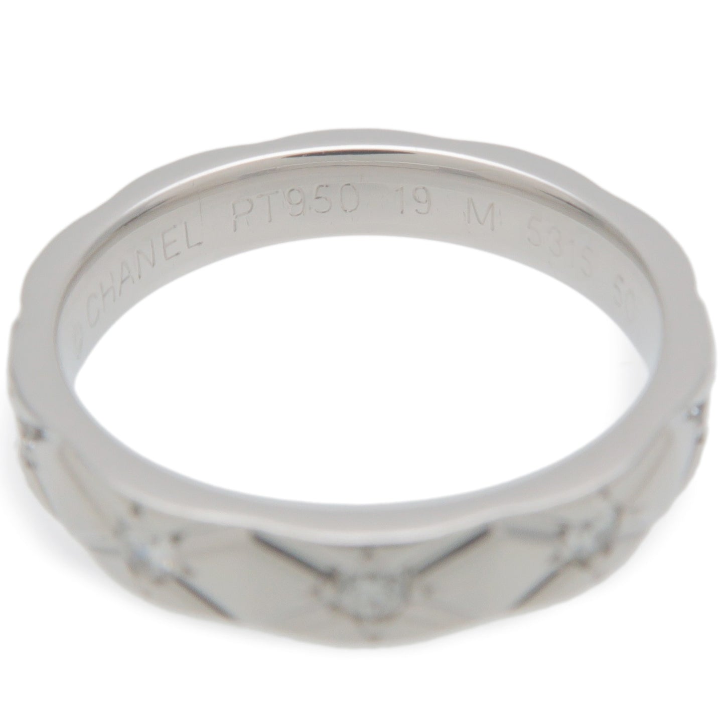 CHANEL Matelasse Ring 10P Diamond PT950 Platinum #50 US5-5.5