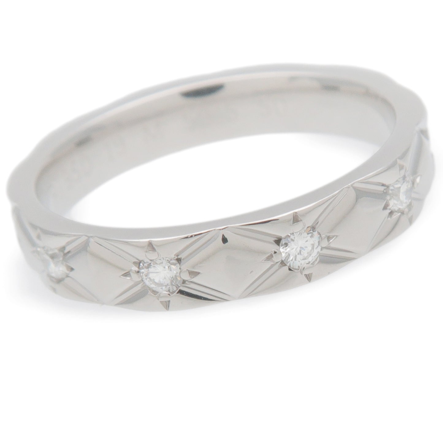CHANEL Matelasse Ring 10P Diamond PT950 Platinum #50 US5-5.5