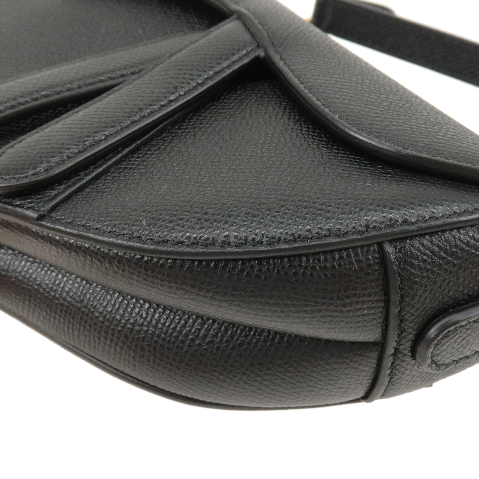 Christian-Dior-Saddle-Bag-Leather-Shoulder-Bag-Hand-Bag-Black