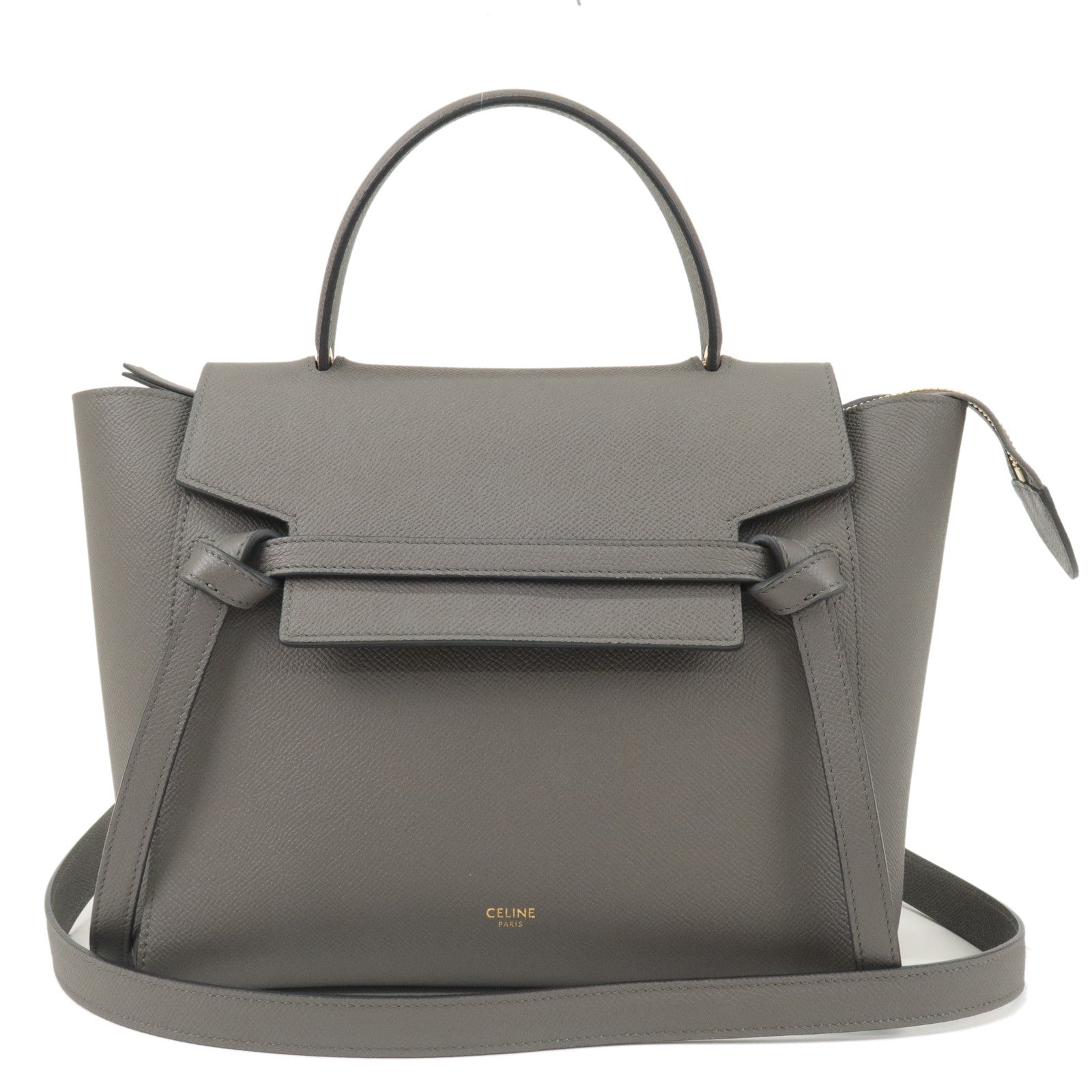 CELINE-Leather-Belt-Bag-Micro-2Way-Bag-Hand-Bag-Shoulder-Bag-Gray
