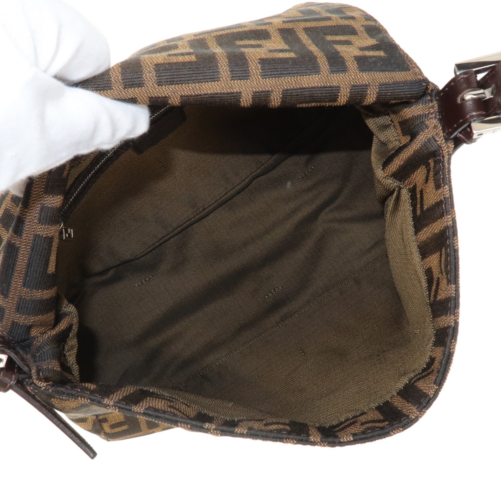 Auth FENDI Zucca Mamma Baguette Shoulder Bag Canvas Leather Brown