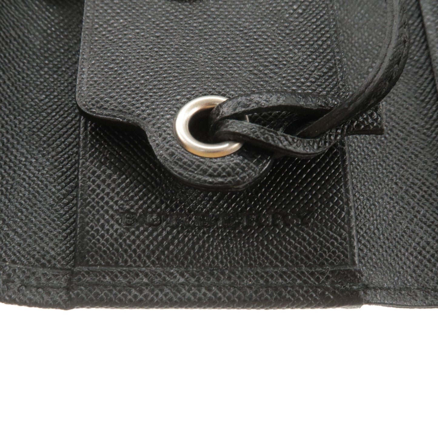 BURBERRY Leather Canvas Nova Plaid 4 Rings Key Case Black Beige
