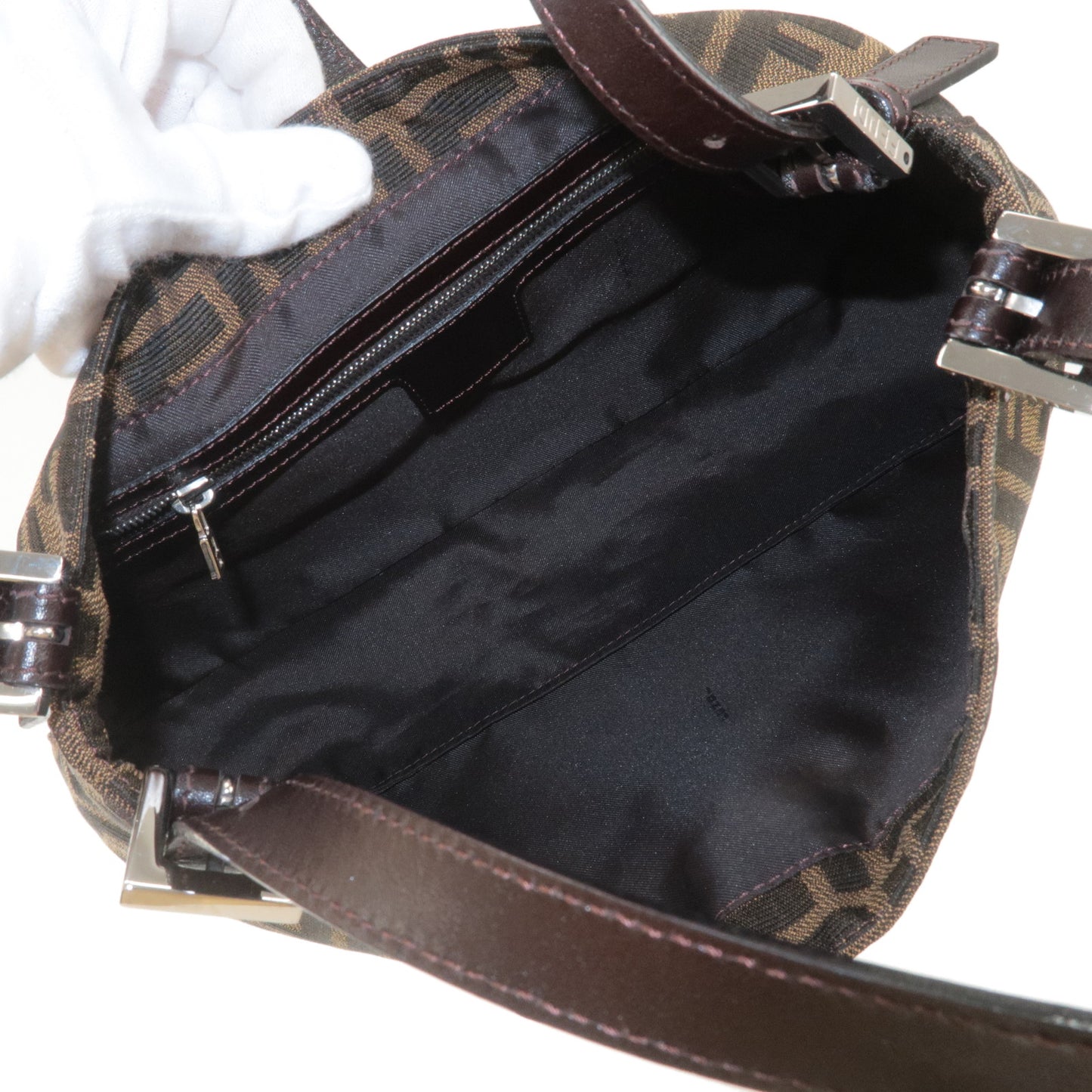 FENDI Zucca Canvas Leather Shoulder Bag Hand Bag Brown Black 26583