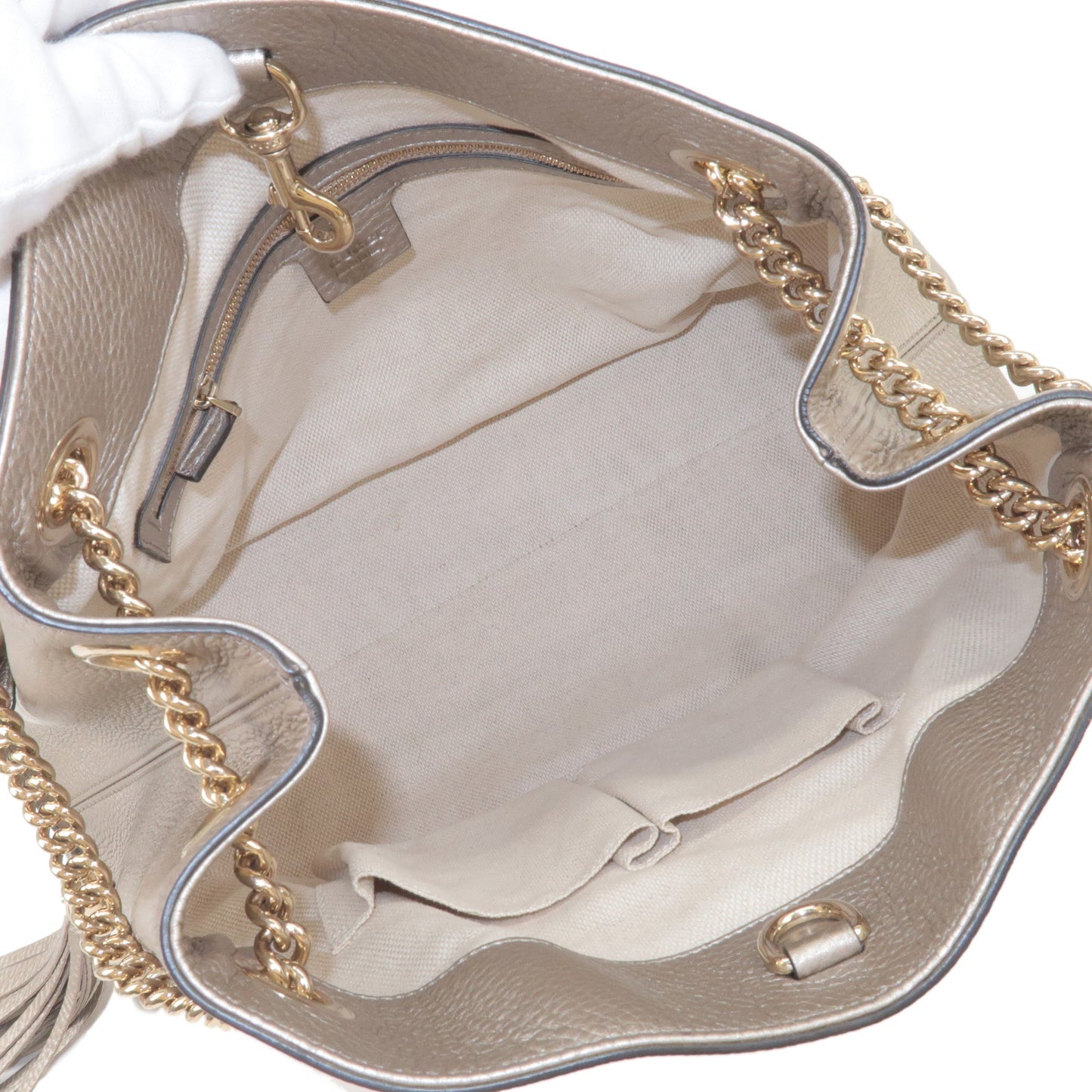 GUCCI SOHO Leather Chain Shoulder Bag Champagne Gold 308982