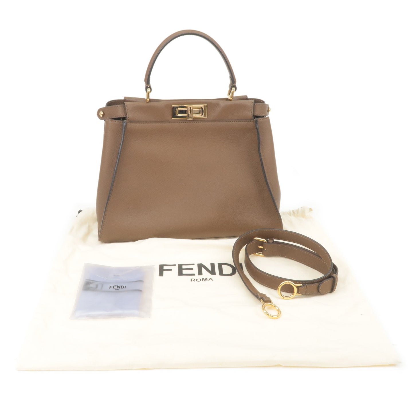FENDI Peekaboo Regular  Leather 2Way Bag Brown 8N290