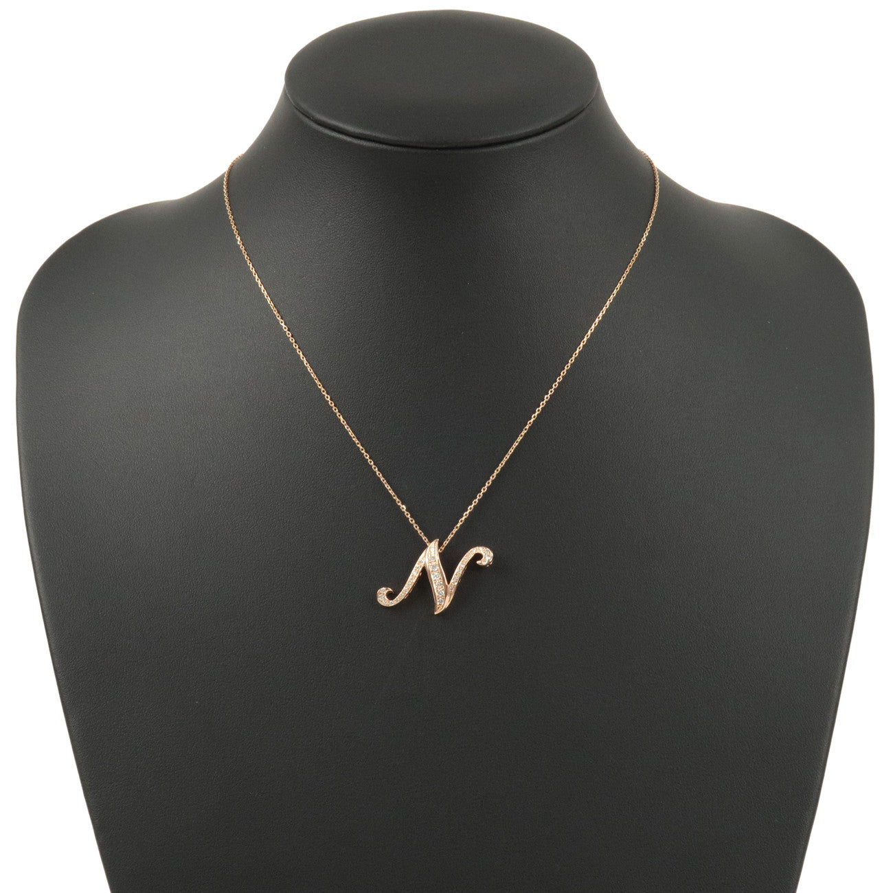 NOMBRE ALPHA Initial "N" Diamond Necklace M 0.38ct K18PG Rose Gold