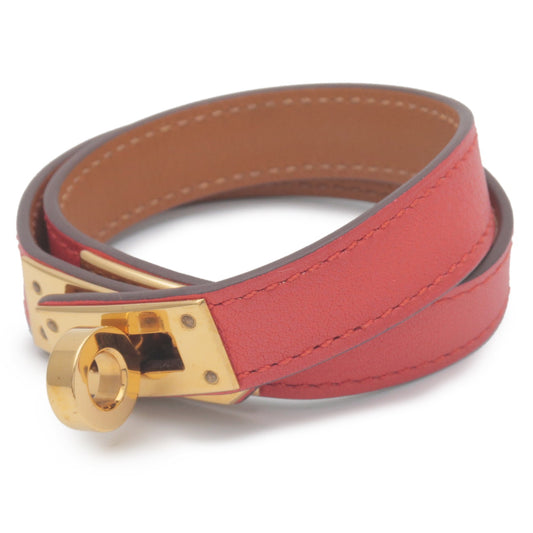 HERMES-Kelly-Bracelet-Double-Tour-Size-S-Leather-Metal-Red-Gold