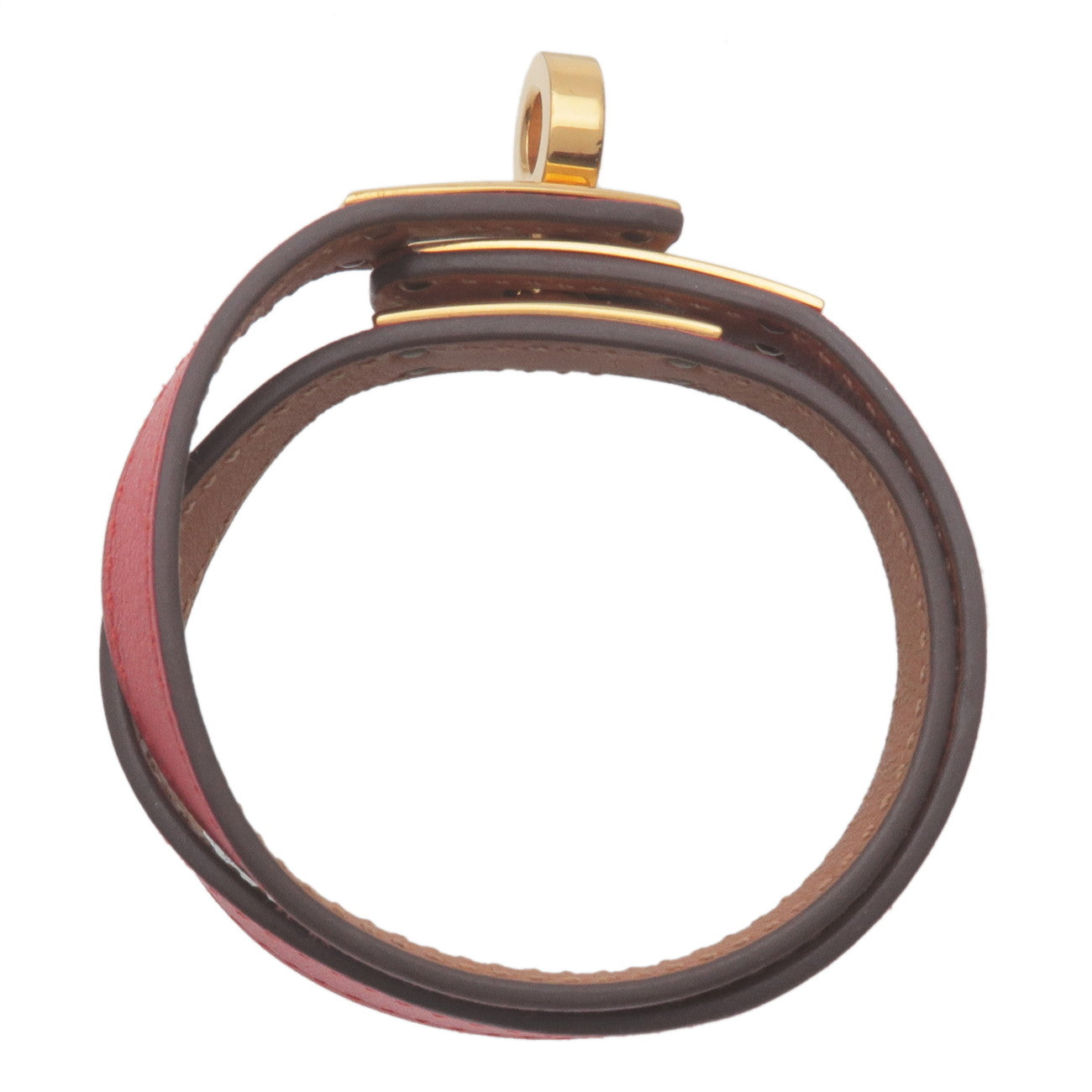 HERMES Kelly Bracelet Double Tour Size S Leather Metal Red Gold