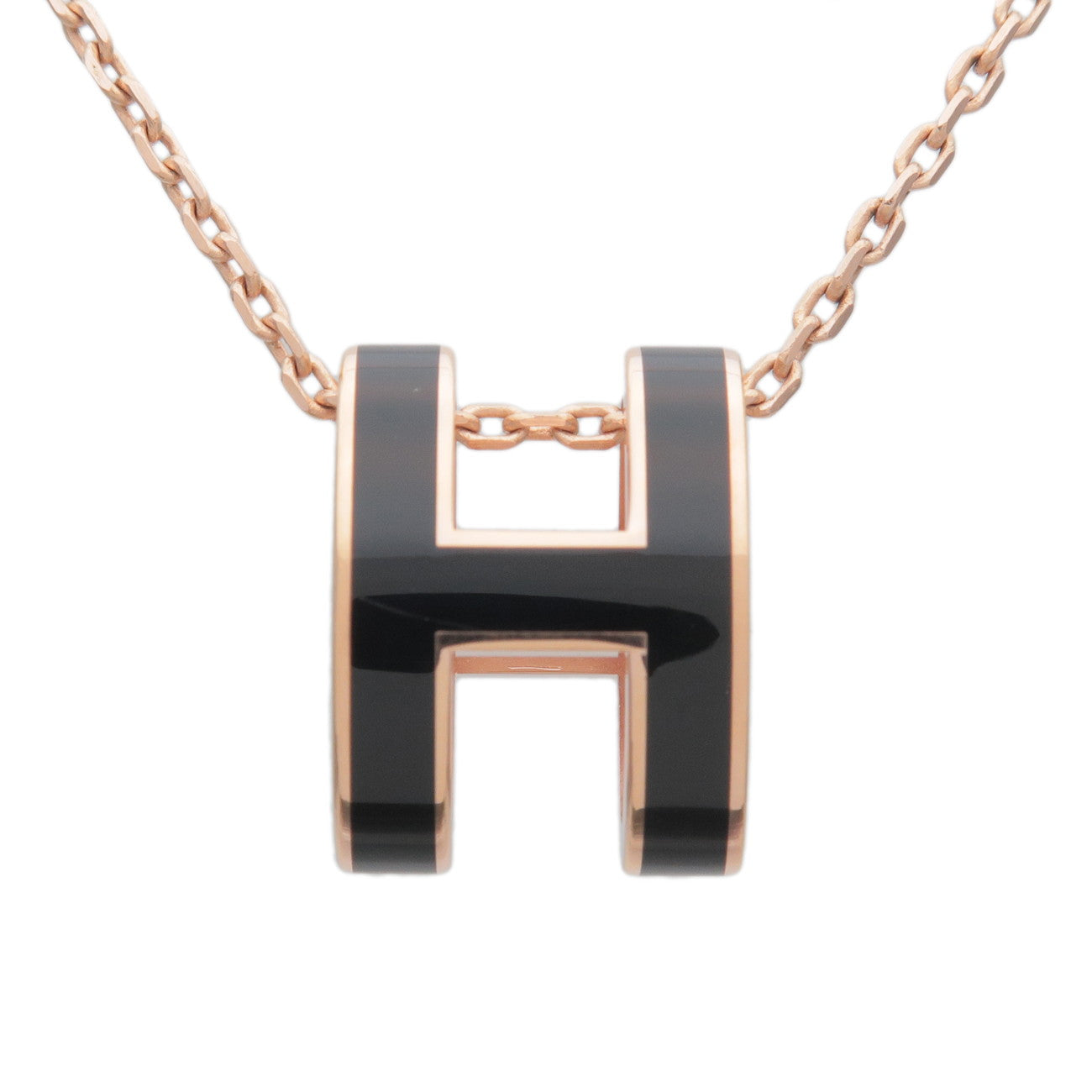 HERMES Pop Ash Necklace Metal Rose Gold Black