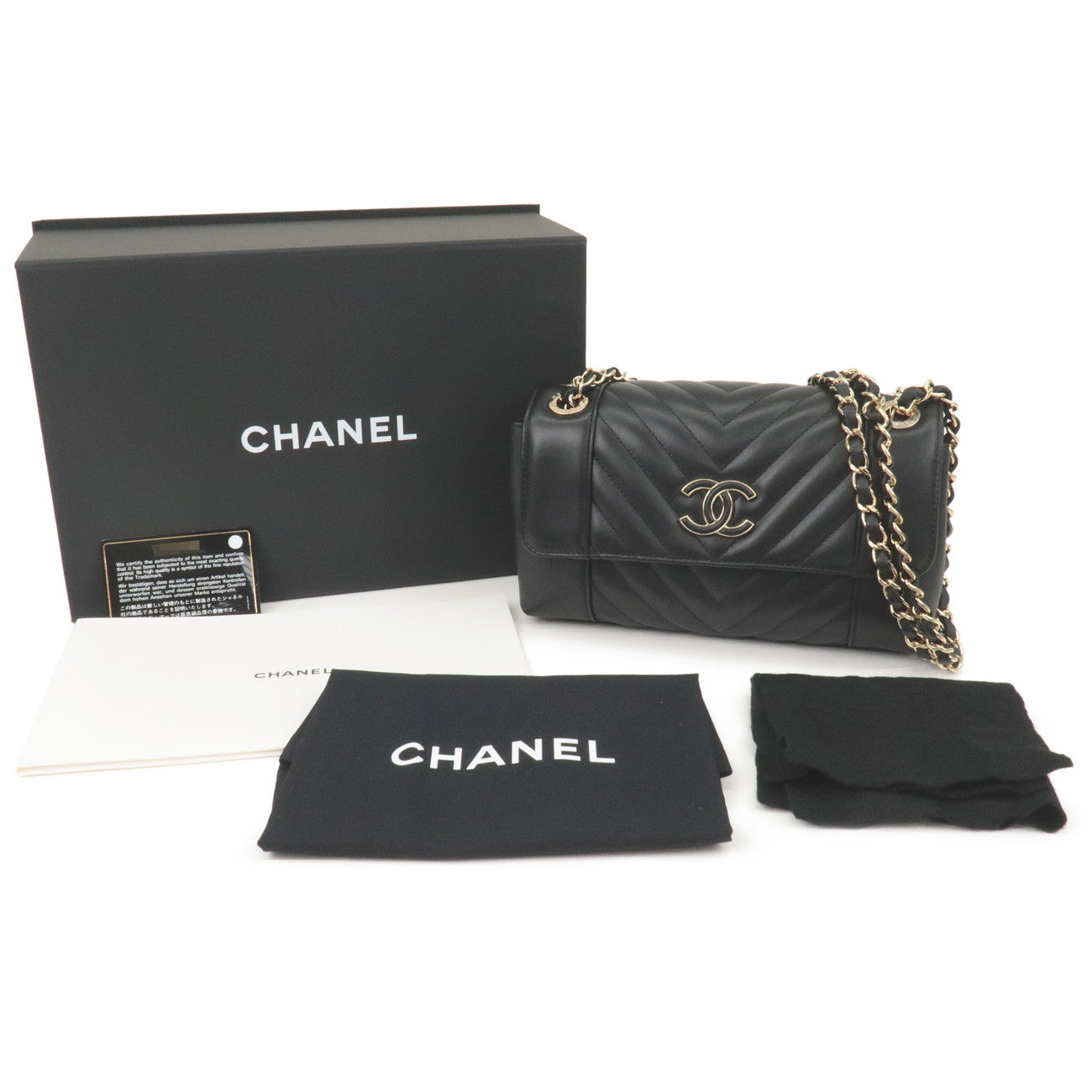 CHANEL Matelasse Lamb Skin Chevron Chain Shoulder Bag Black AS0260