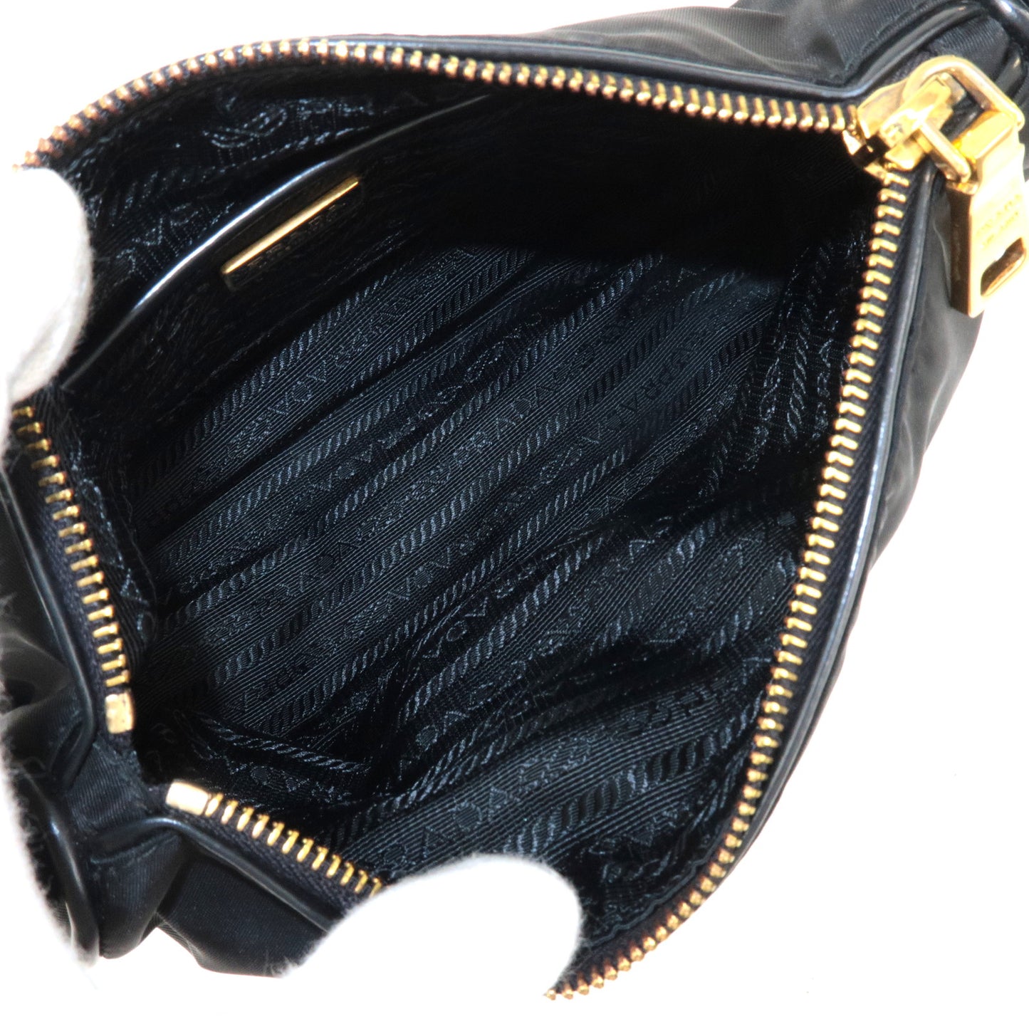 PRADA Logo Nylon Leather Shoulder Bag Hand Bag Black BN1834