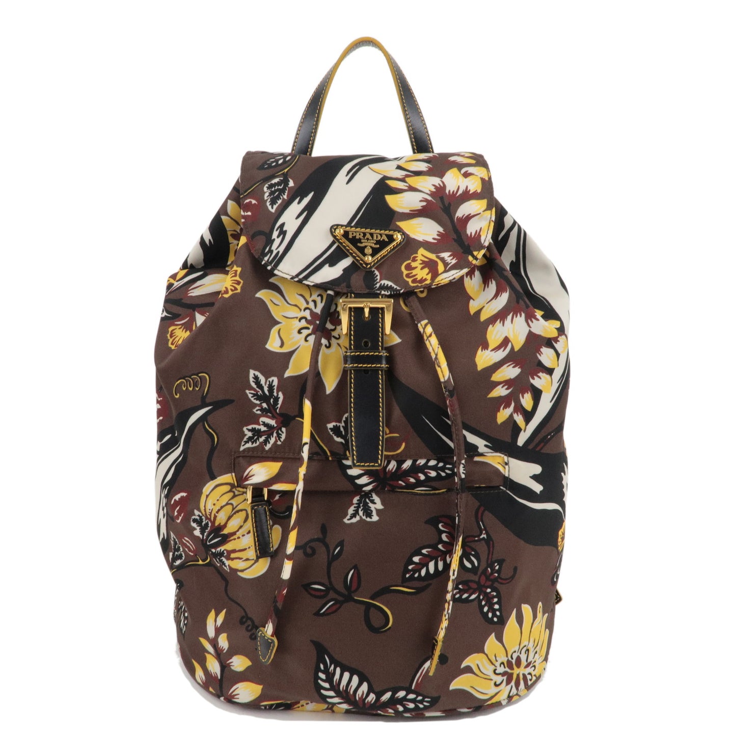 PRADA-Nylon-Leather-Backpack-Ruck-Sack-Flower-Pattern-1BZ032