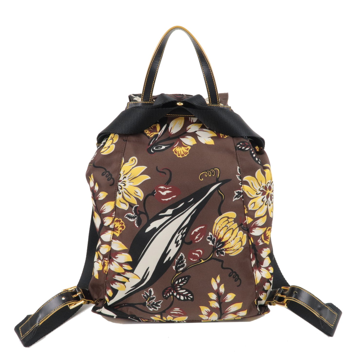 PRADA Nylon Leather Backpack Ruck Sack Flower Pattern 1BZ032