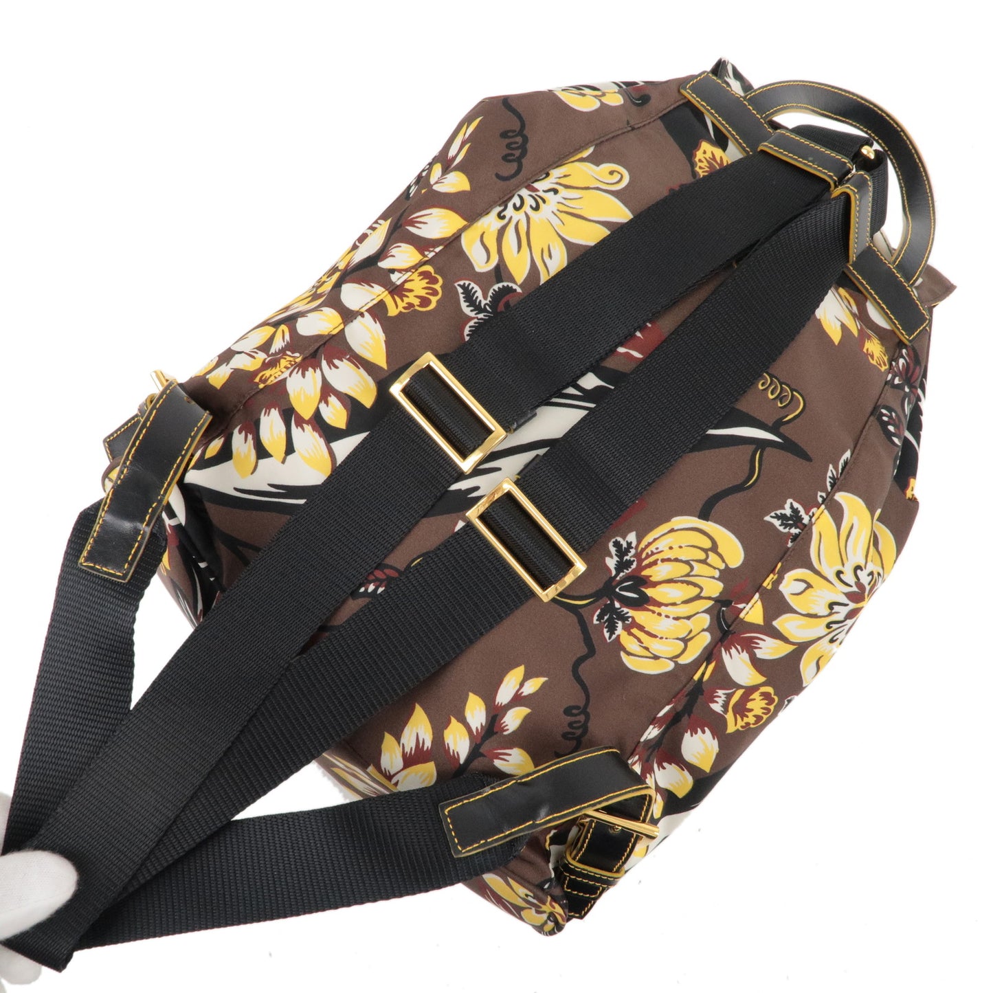 PRADA Nylon Leather Backpack Ruck Sack Flower Pattern 1BZ032
