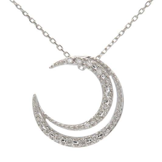 4℃-Crescent-Moon-Diamond-Necklace-K18WG-750WG-White-Gold