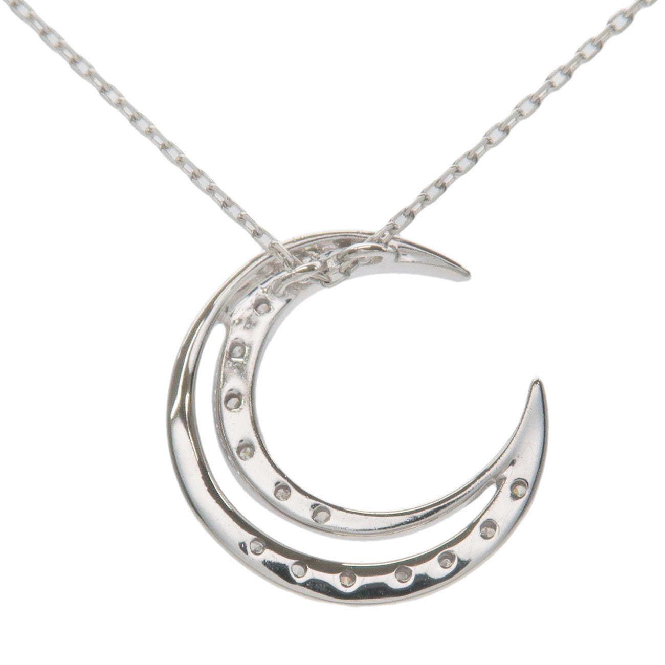 4鬩阪・繝ｻCrescent Moon Diamond Necklace K18WG 750WG White Gold