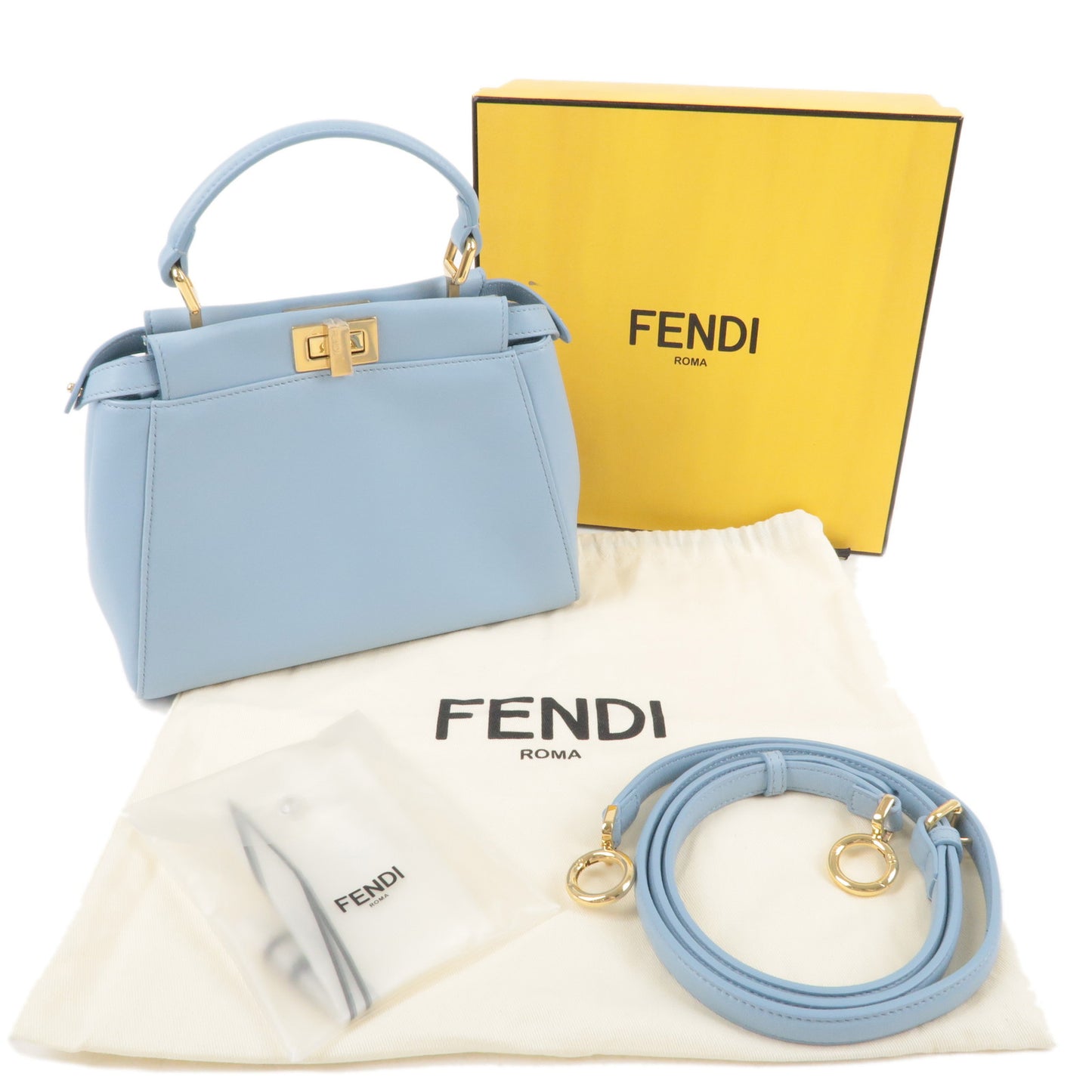 FENDI Mini Peekaboo Leather 2Way Mini Bag Light Blue 8BN244