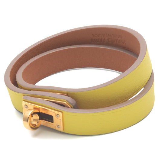 HERMES-Mini-Kelly-Bracelet-Double-Tour-Leather-Yellow-Size-T2