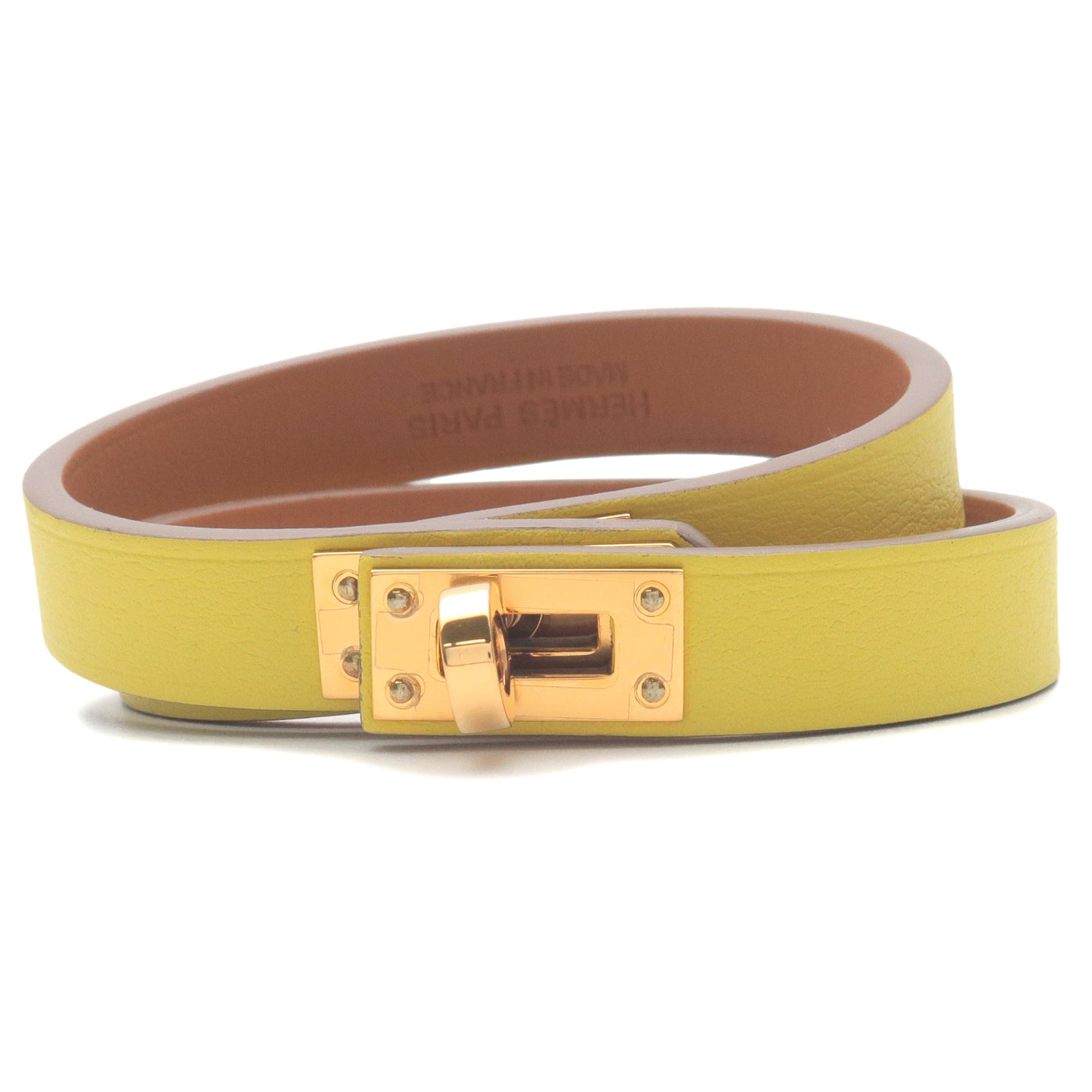 HERMES Mini Kelly Bracelet Double Tour Leather Yellow Size T2
