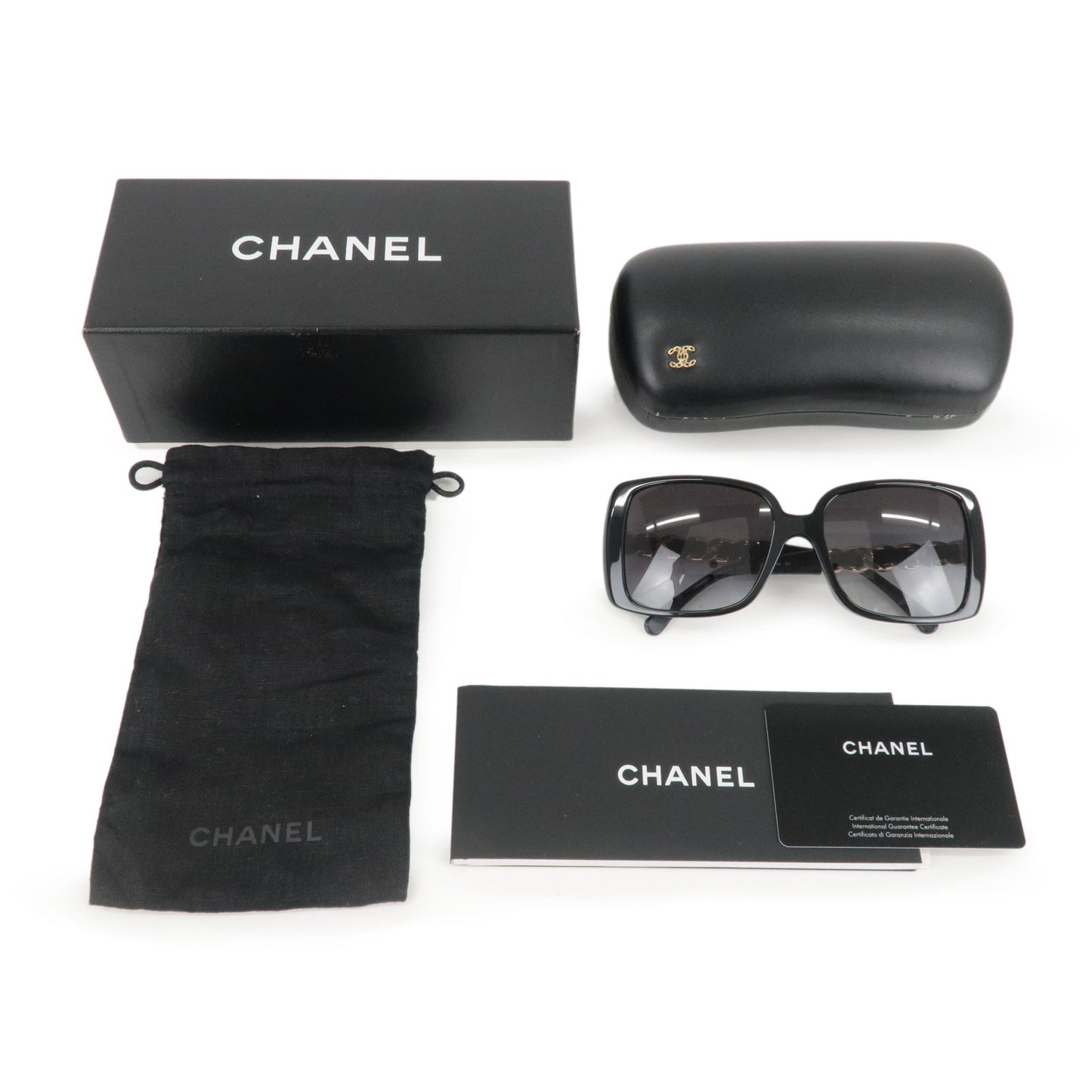 CHANEL-Sunglasses-Leather-Plastic-C.622/3C-58 135-3N-Black