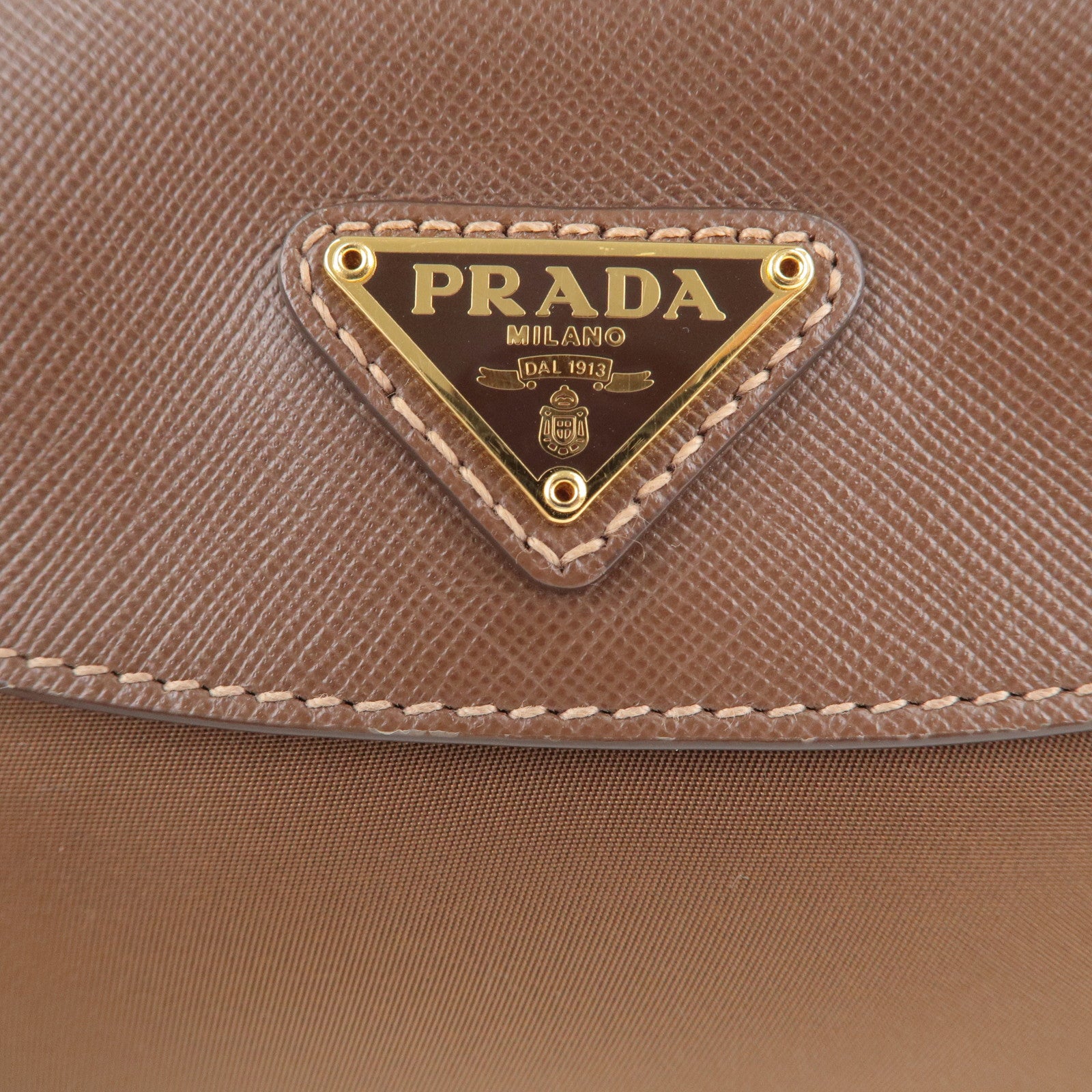PRADA-Logo-Nylon-Leather-Crossbody-Chain-Shoulder-Bag-Brown-BT0779
