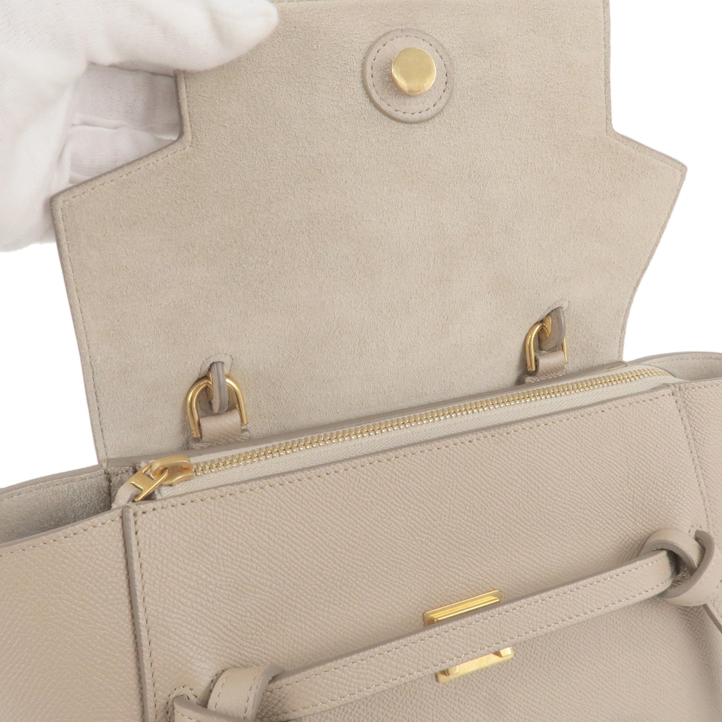 CELINE Leather Micro Belt Bag 2Way Hand Bag Light Taupe 189153